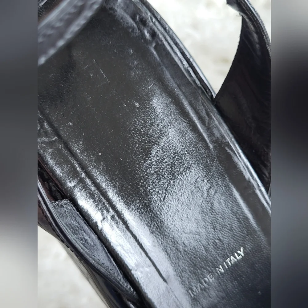 PRADA Black Croc-Embossed Ankle Strap Platform